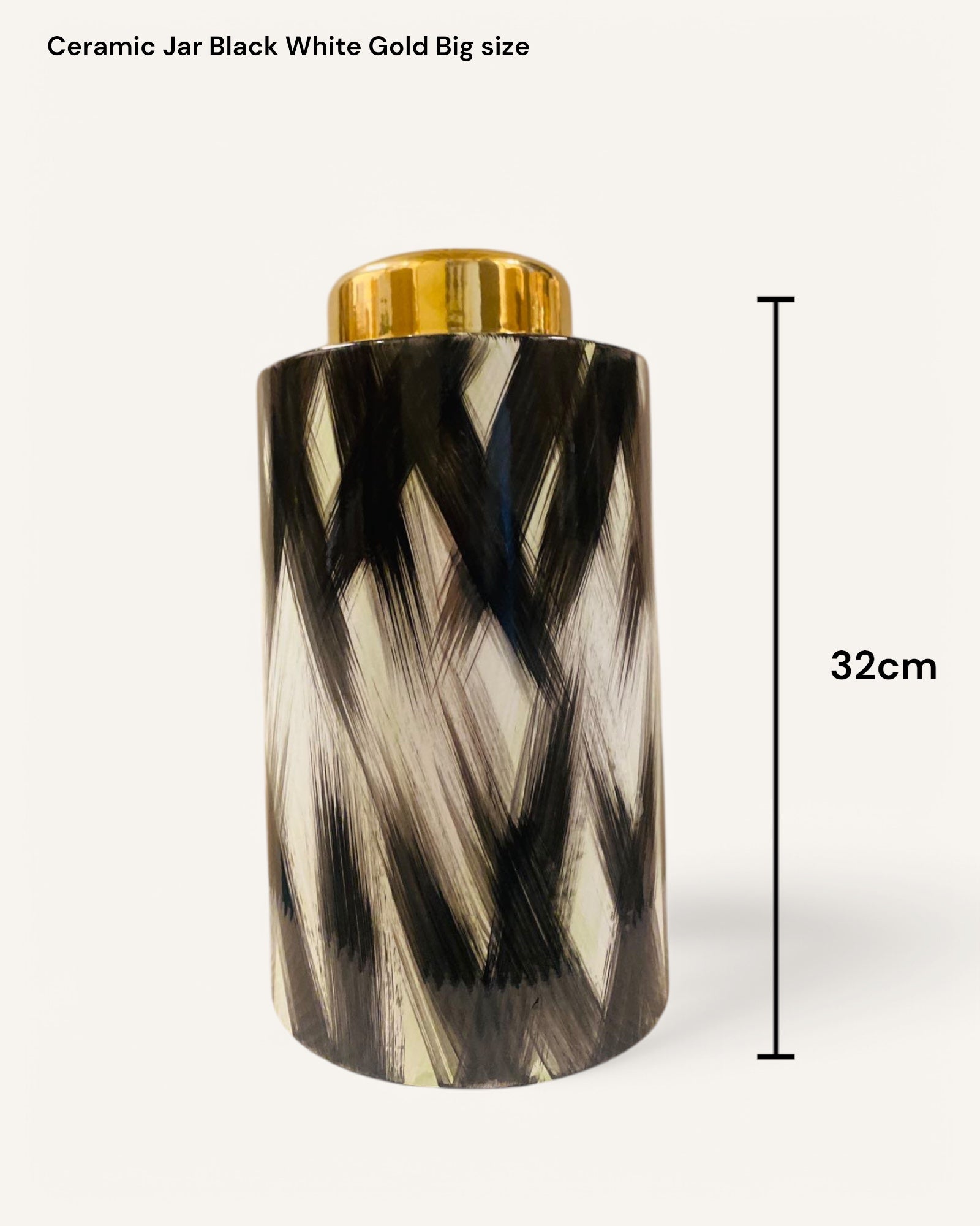 Ceramic Jar Black white gold( Big size)