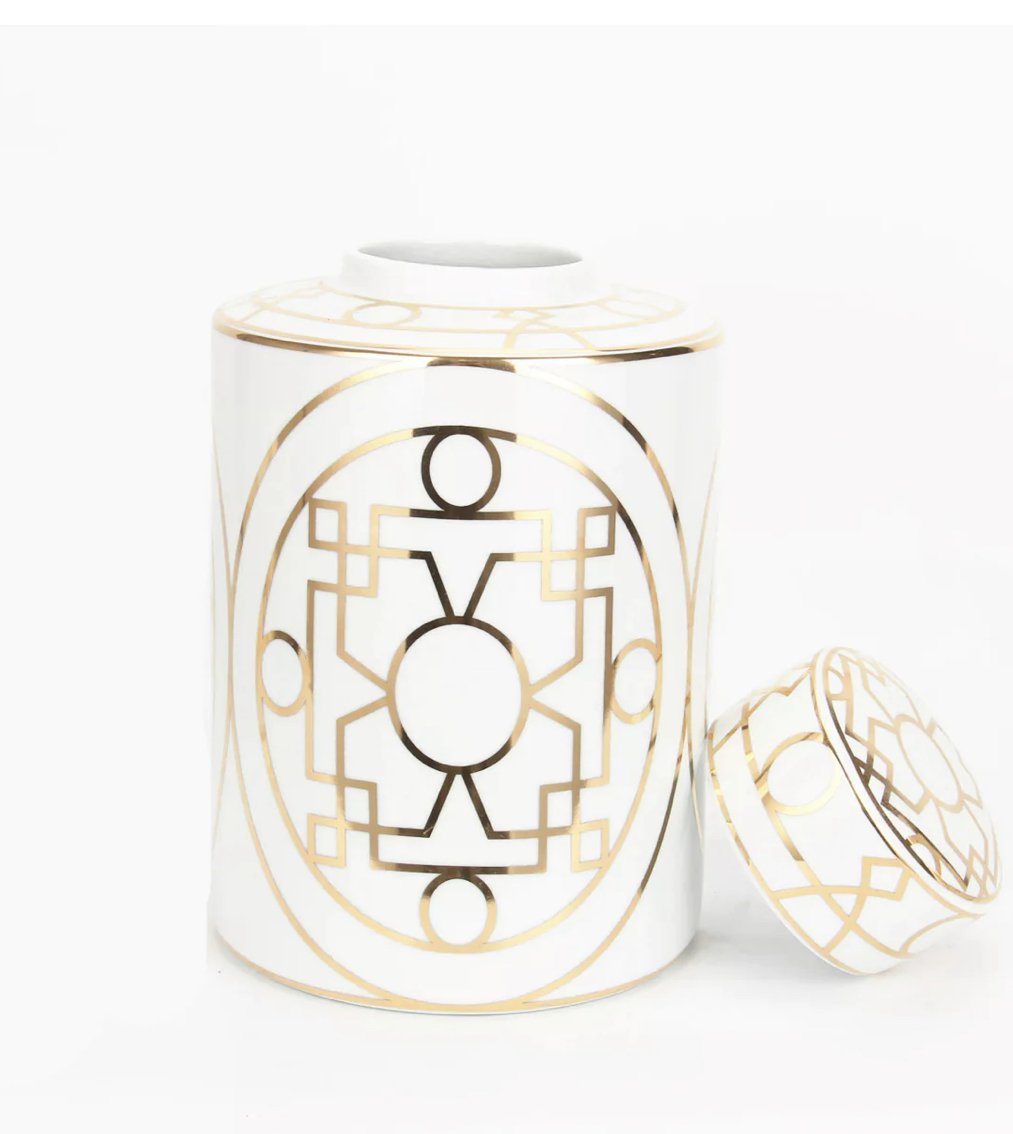 White and Gold Abstract Ceramic Jar (Small size)