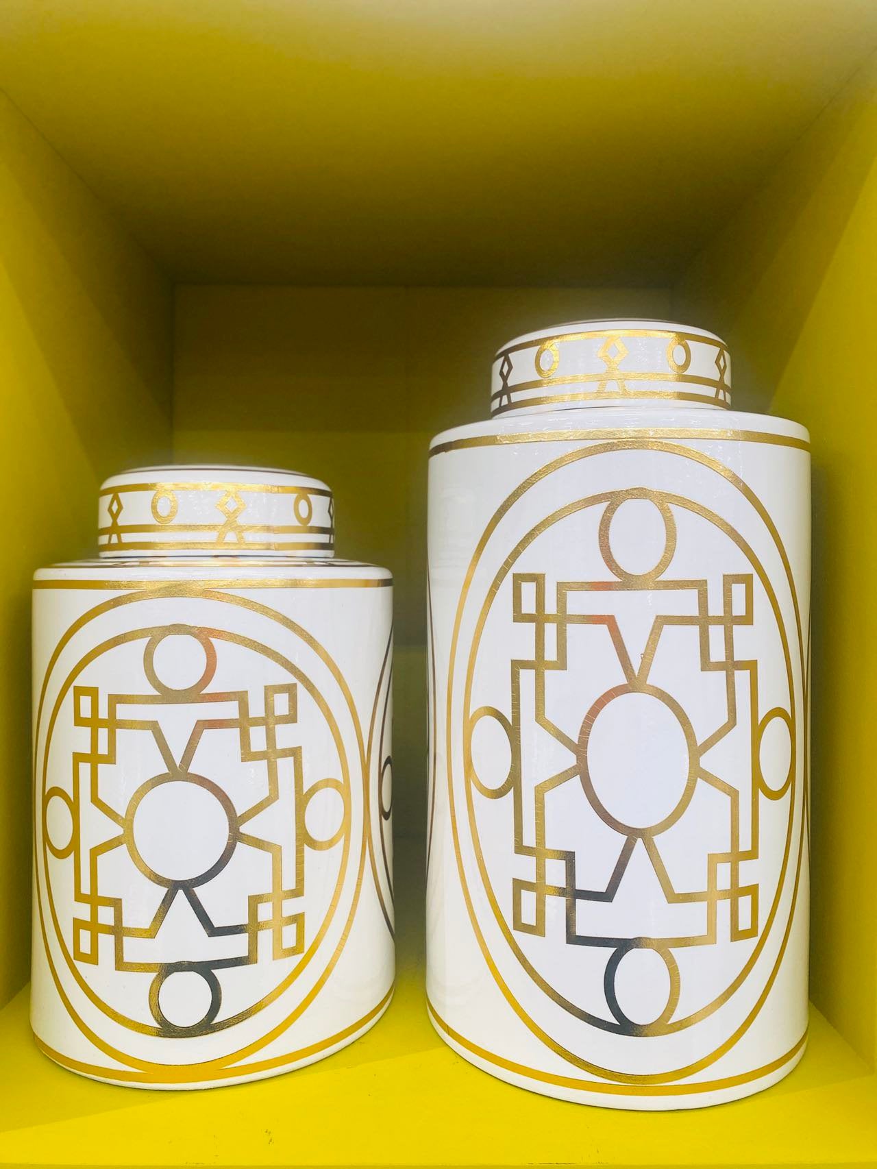 White and Gold Abstract Ceramic Jar (Small size)