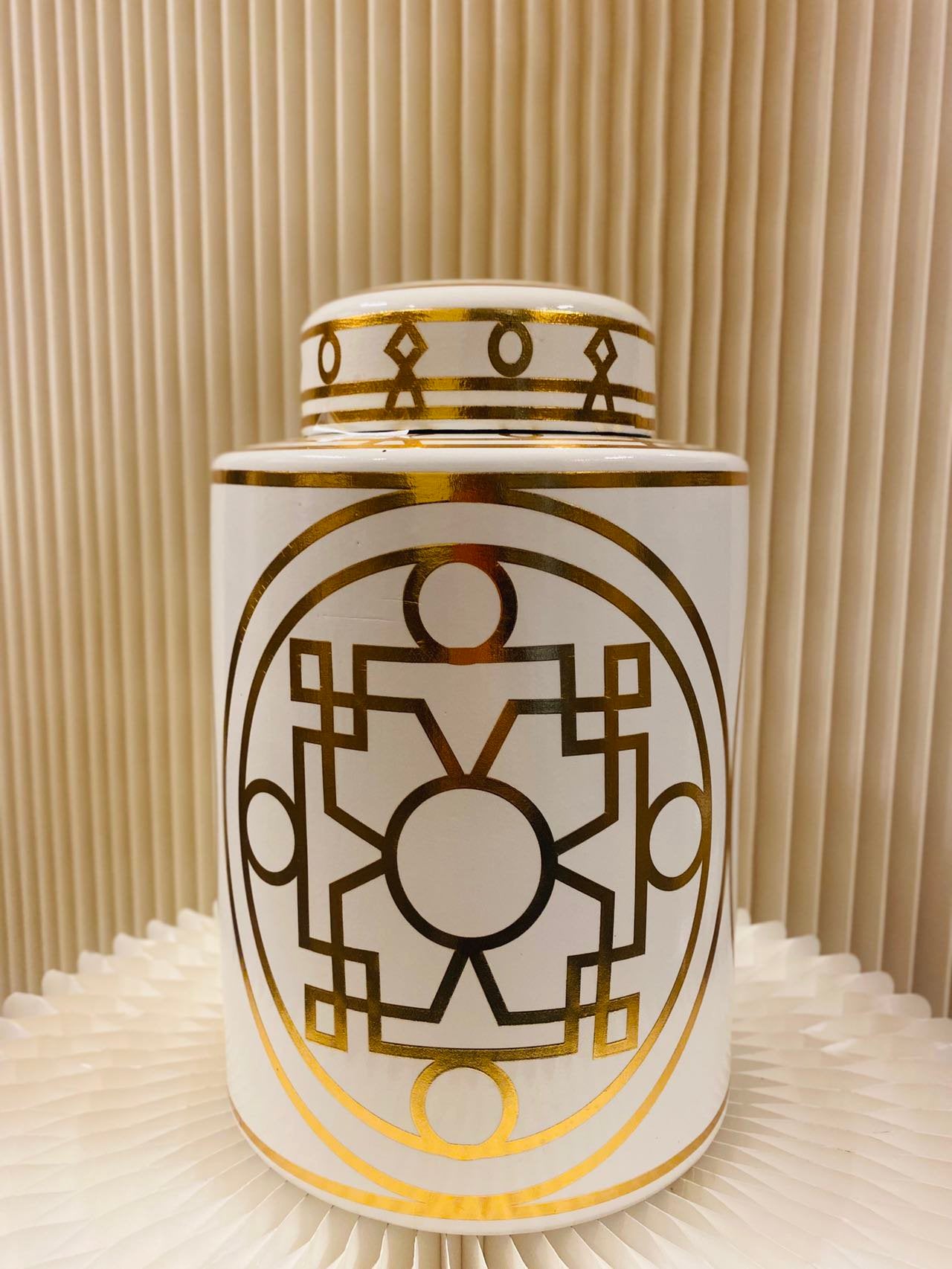 White and Gold Abstract Ceramic Jar (Small size)