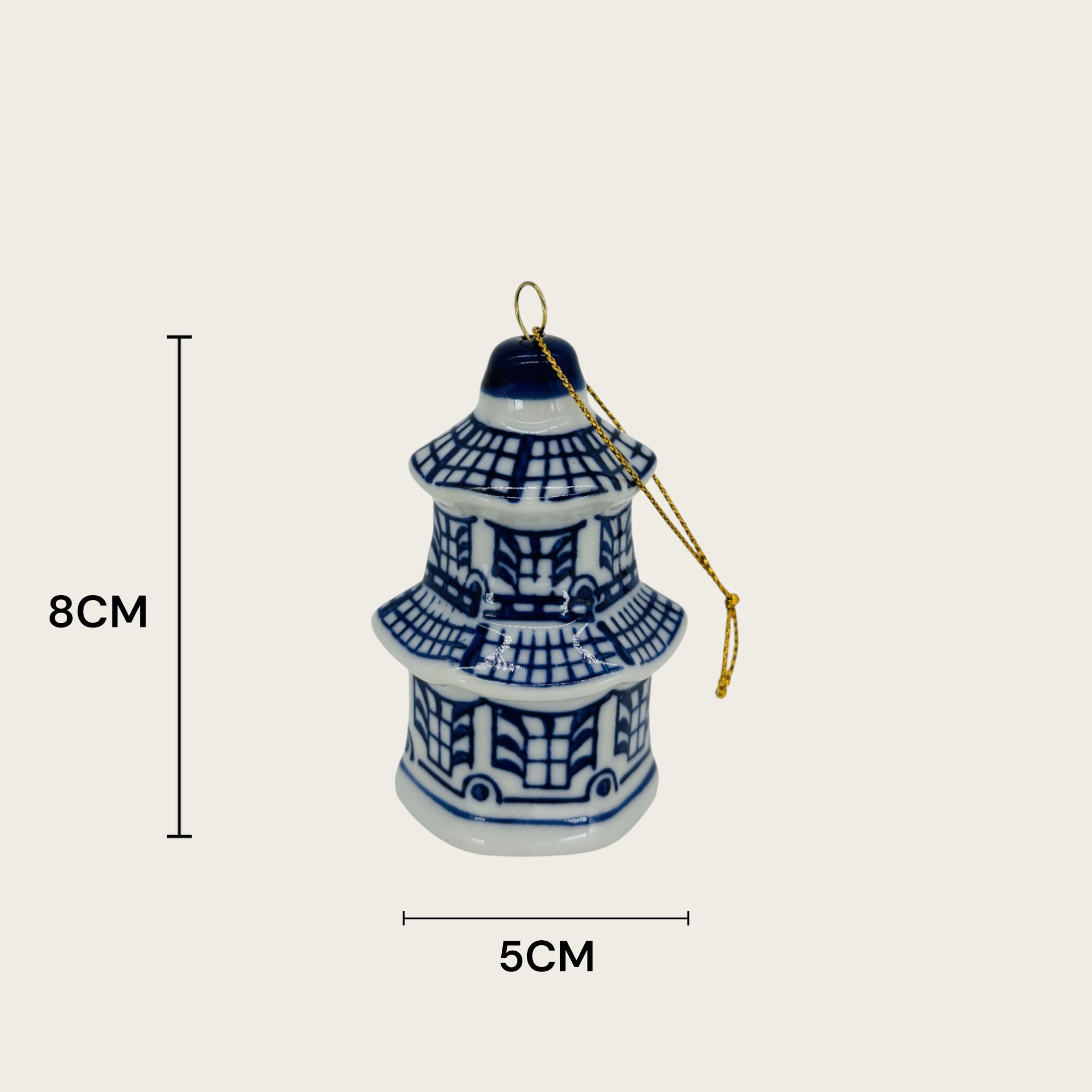 Blauw-wit porseleinen mini kersthanger C