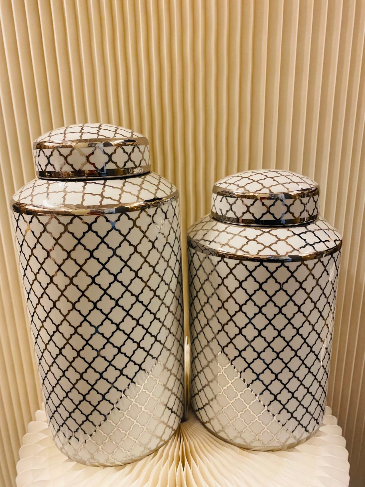 Ceramic jar white gold (Big size:H*35 W*15)