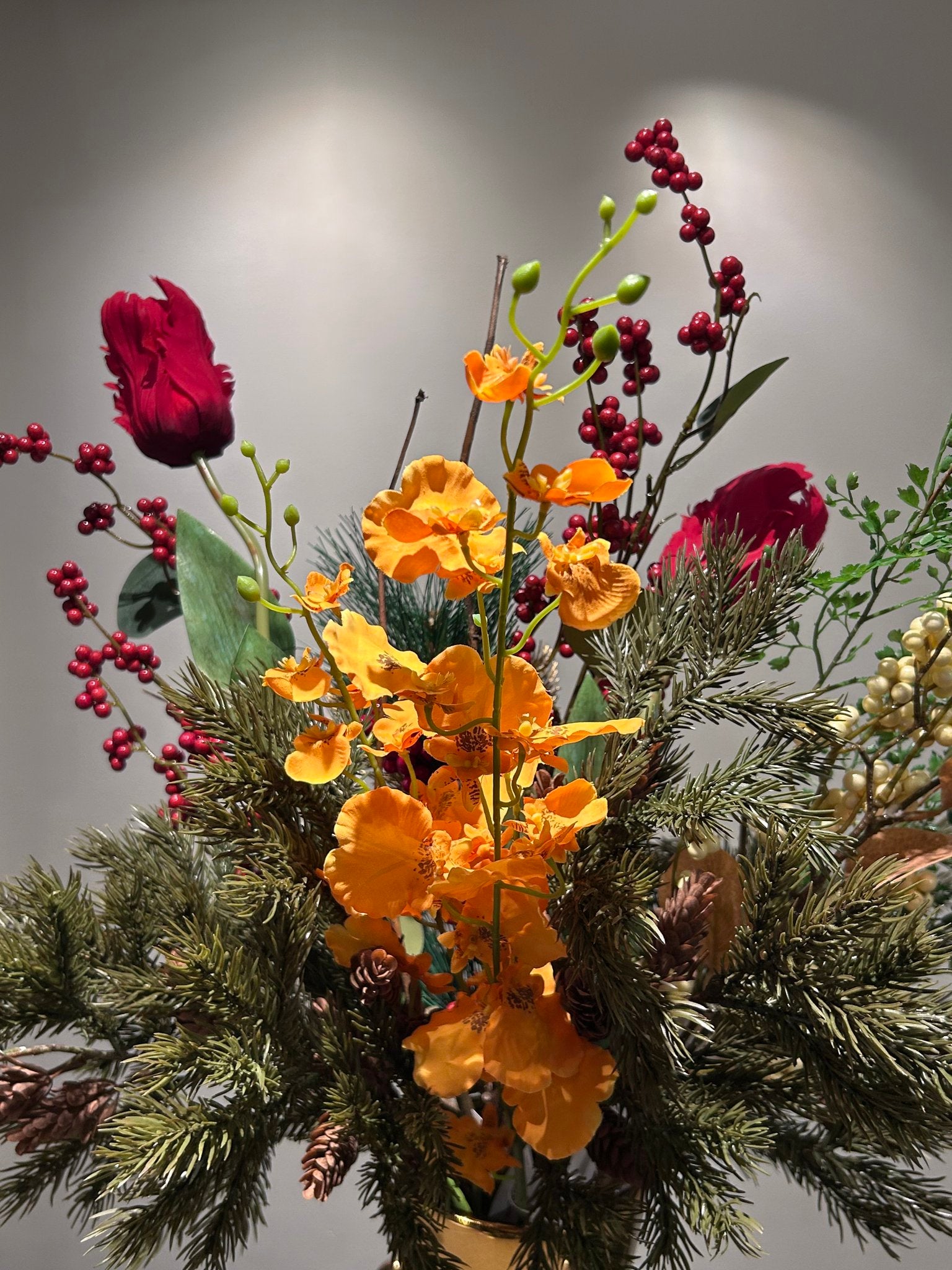Kerstbloemcombinatie met Gouden aardbei Potten Set 03 | Zijden kunstbloem | Lengte 65CM