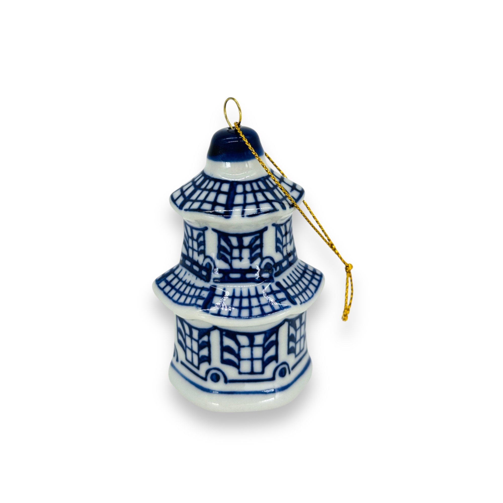 Blauw-wit porseleinen mini kersthanger C