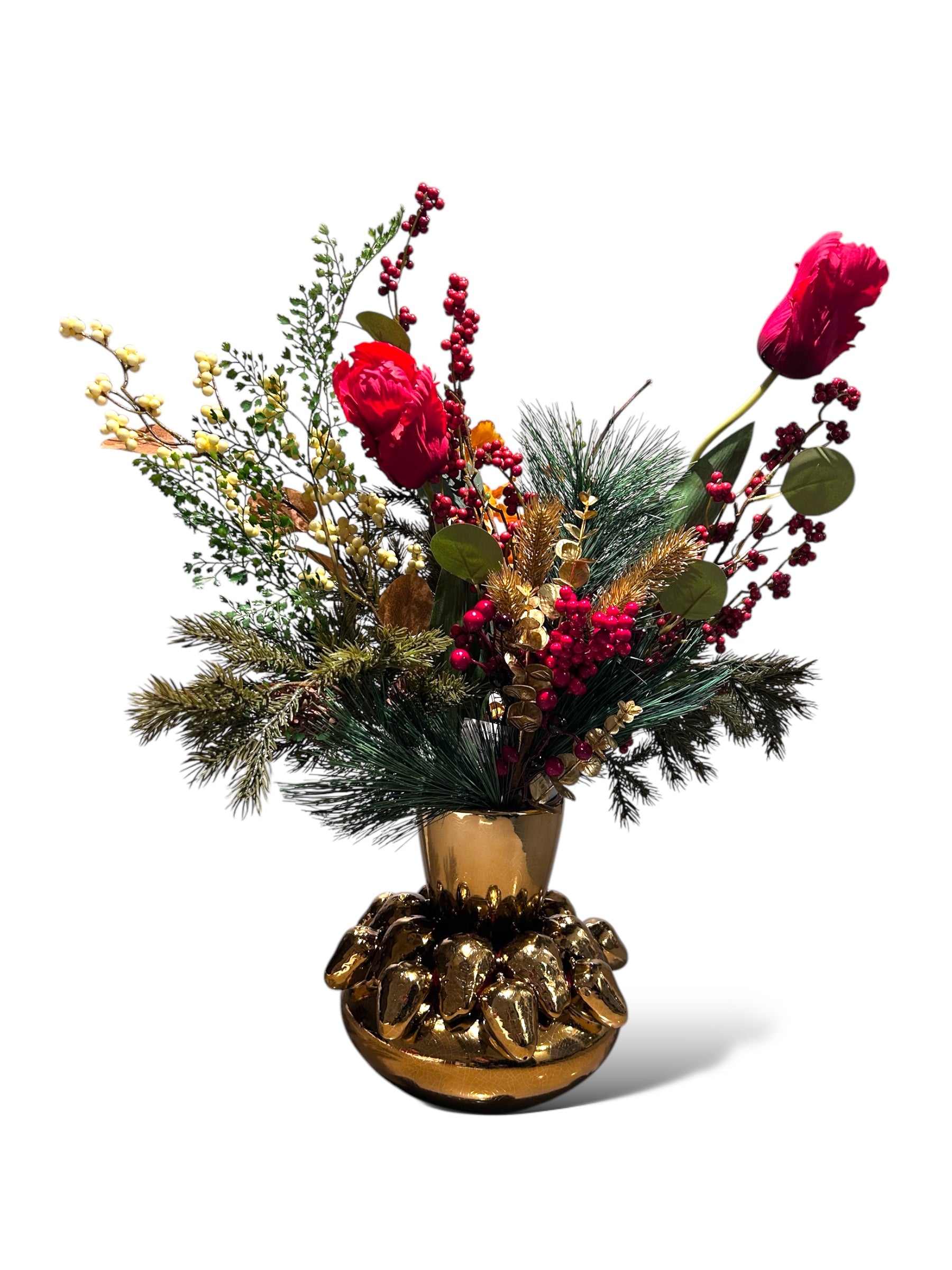 Kerstbloemcombinatie met Gouden aardbei Potten Set 03 | Zijden kunstbloem | Lengte 65CM