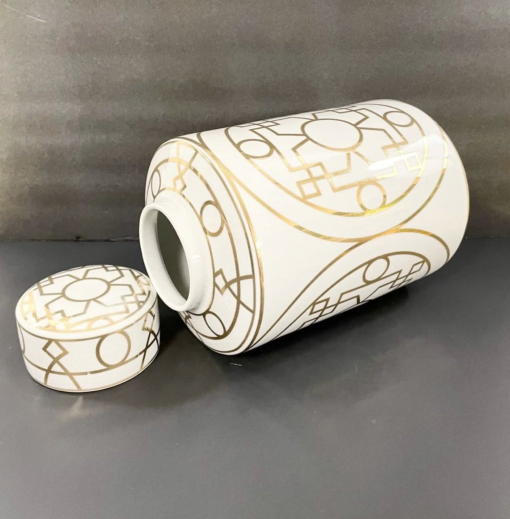 White and Gold Abstract Ceramic Jar (Small size)