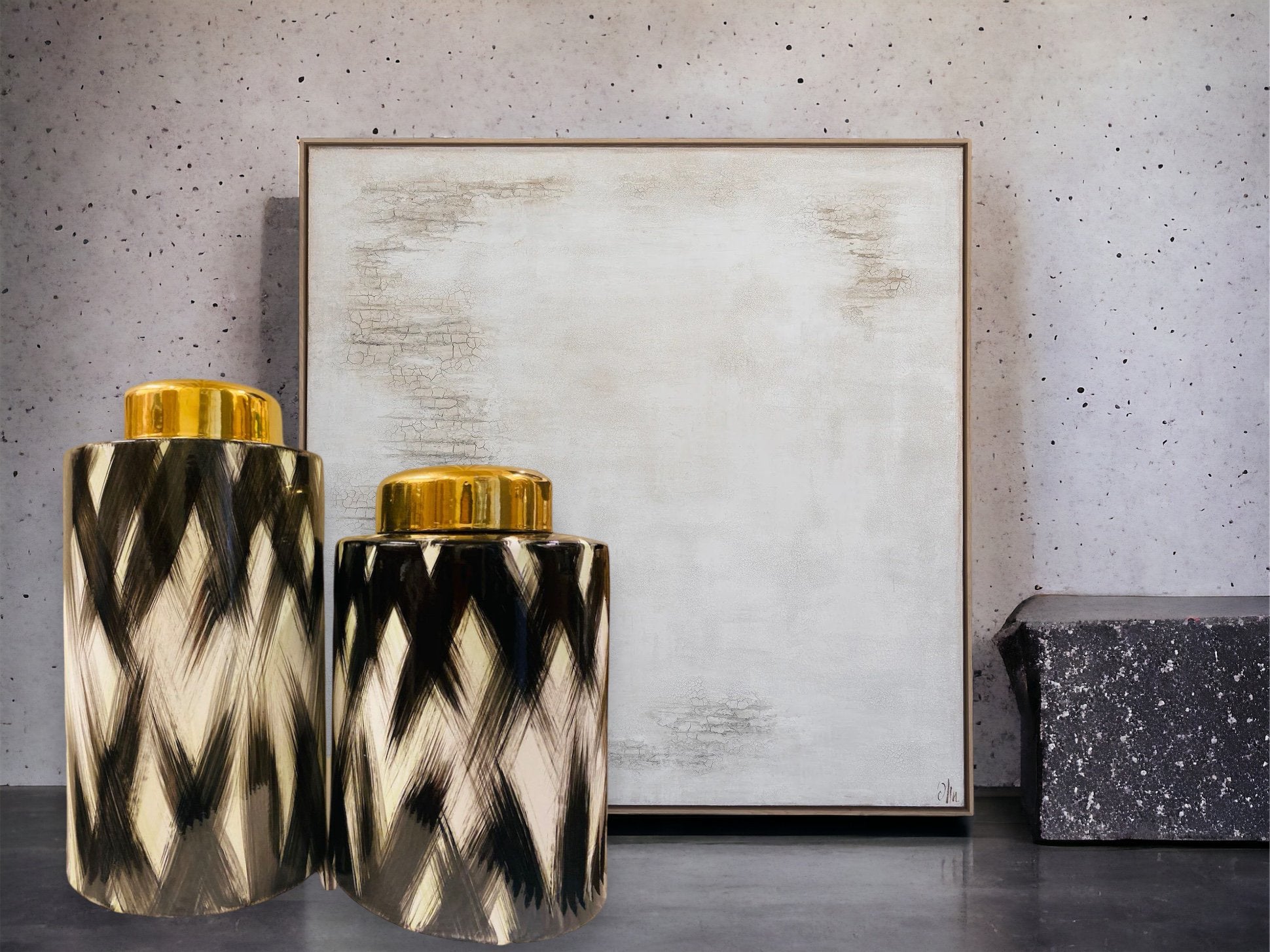 Ceramic Jar Black white gold( Big size)