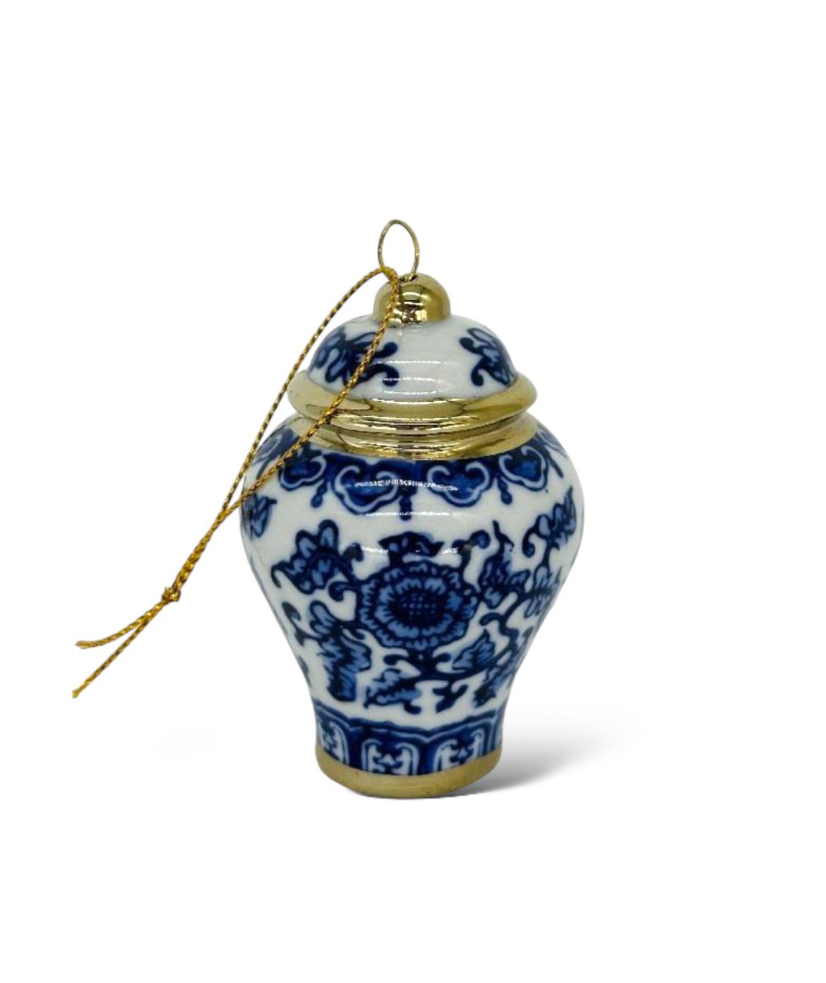 Blauw-wit porseleinen mini kersthanger C
