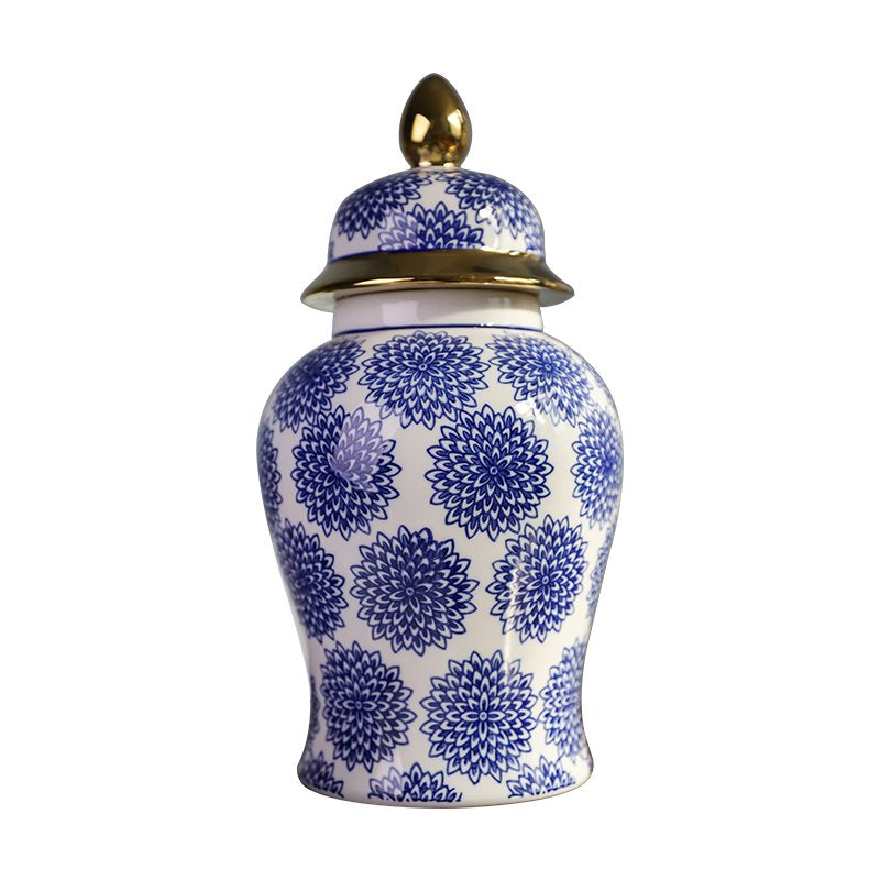 Dahlia Blue and White Porcelain Ginger Jar