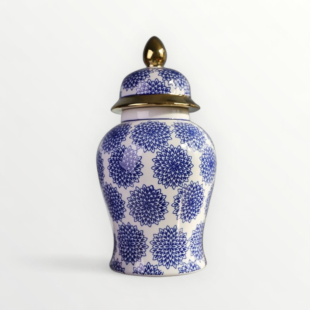 Dahlia Blue and White Porcelain Ginger Jar